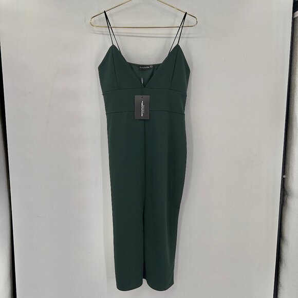 PrettyLittleThing Spaghetti Strap V-Neck Green Midi Dress Size 12 NWT - Picture 1 of 9